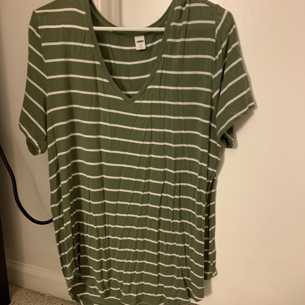 Green and white stripped luxe v-neck shirt